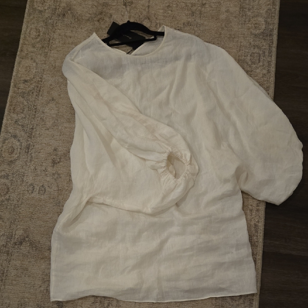 Massimo Dutti Limited Edition Linen Cream White Dress Puff Sleeve Size Small